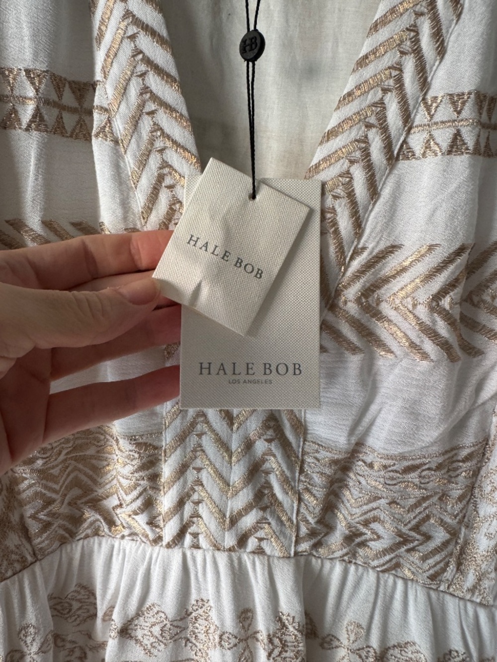 Hale Bob Lucia Dress White with Gold Embroidered details Long Sleeve NWT - Picture 5 of 12